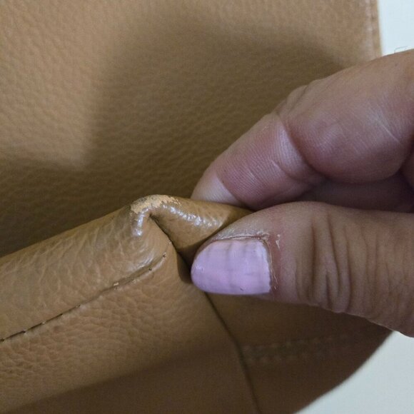 Joy Mangano Tan Leather Classic Tote Bag - Picture 4 of 6